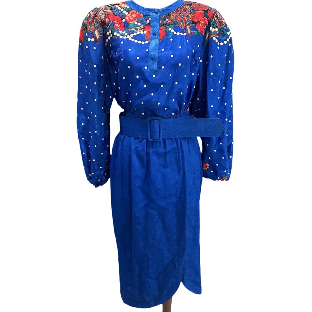 Diane Freis Silk an Wool Vintage 80s 3 Piece Set Floral Women's Dress Belted